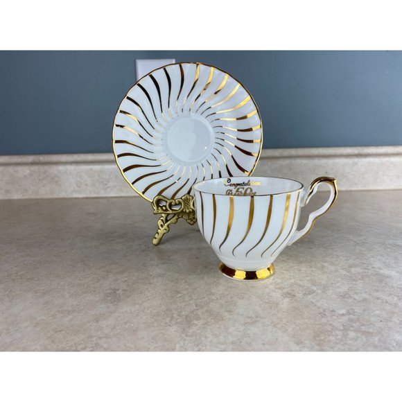Sutherland H&M White With Gold Swirl 50th Anniversary  Fine Bone China  Tea Cup - Picture 1 of 9